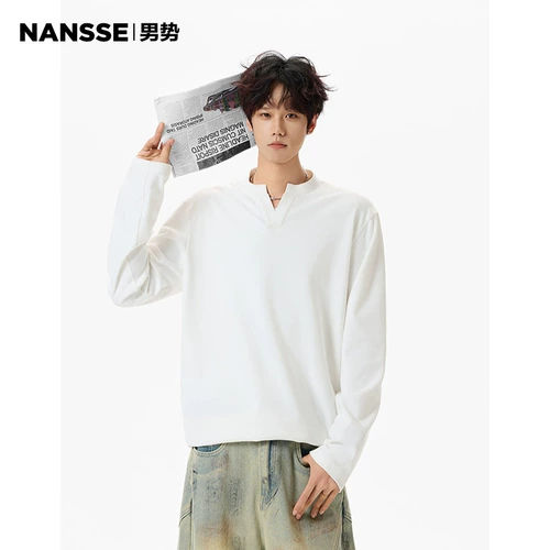 Осенний базовый приятный телу лонгслив для влюбленных, в американском стиле, V-образный вырез, оверсайз