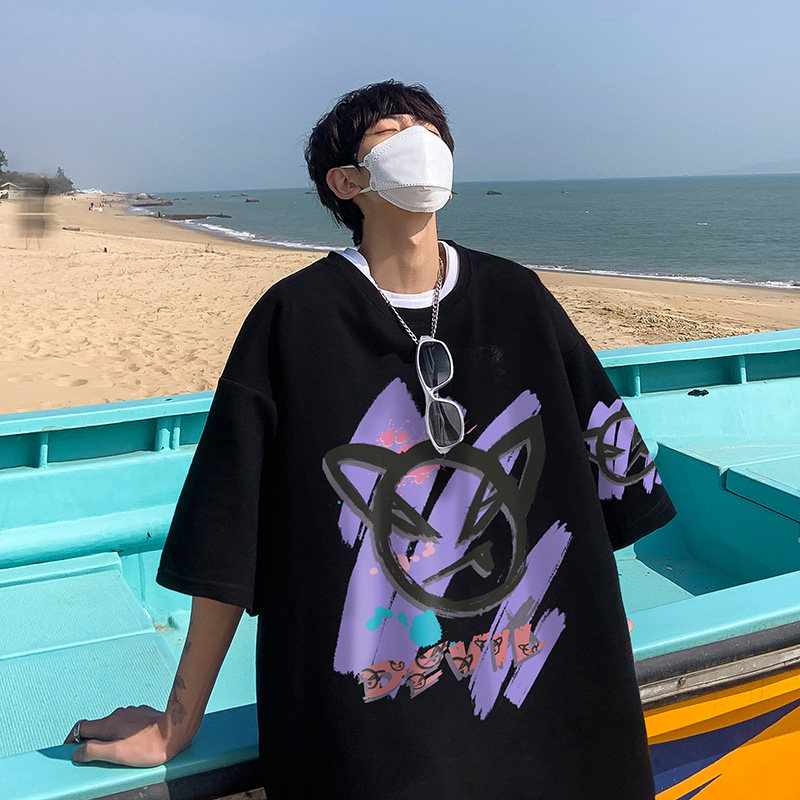 Short-sleeved T-shirt male national tide summer couple niche design sense clothes loose and versatile tide brand plus-size half-sleeve t-shirt