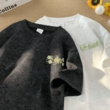 Тонкая шелковая дизайнерская футболка с коротким рукавом, с вышивкой, оверсайз, свободный крой