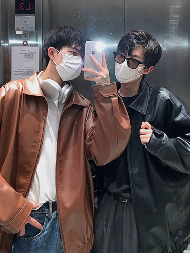 Осенняя ретро полиуретановая куртка, оверсайз, в американском стиле, изысканный стиль, увеличенная толщина