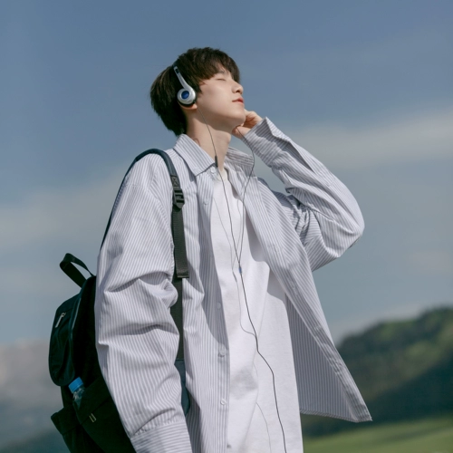 Синяя рубашка, осенняя тонкая куртка для школьников для отдыха, оверсайз