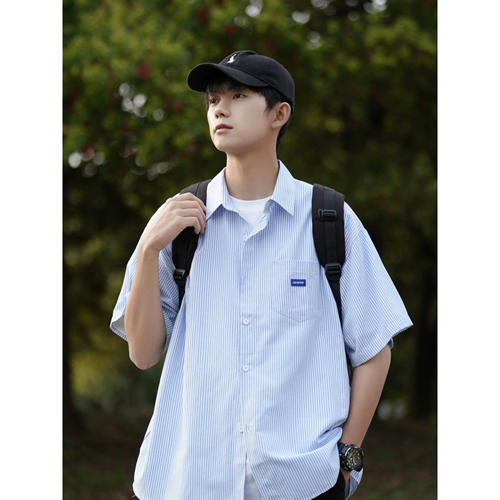 Синяя тонкая японская трендовая рубашка, оверсайз