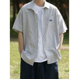 Синяя тонкая японская трендовая рубашка, оверсайз