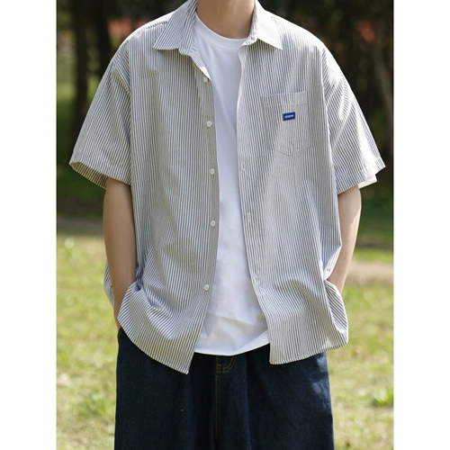 Синяя тонкая японская трендовая рубашка, оверсайз