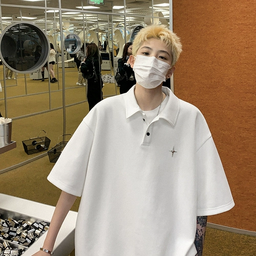 Футболка polo, летняя хлопковая однотонная рубашка, в американском стиле, высокий воротник, короткий рукав