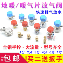 All-copper radiator exhaust valve running air floor heating water distributor exhaust valve water release artifact 2 minutes 3 minutes 4 minutes 6 minutes 1 inch