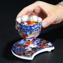 Master cup Single cup Silver teacup Ceramic tea cup Blue and white porcelain individual tea cup Kung Fu Tea bowl Handmade gilt Silver cup