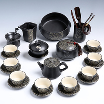 Japanese black pottery tea set Household ceramic set Kung Fu tea set Retro office tea pot cover bowl Teacup