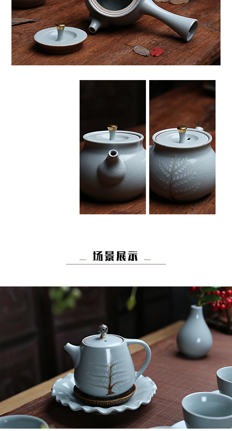 Start your up side put the pot of wooden side teapot creative ceramic tea set against the hot side of the jade porcelain pot