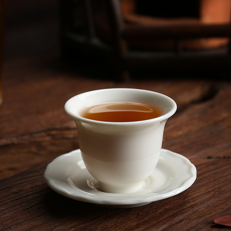 Ivory white jade porcelain carving a heat insulation cup mat at cup base saucer kung fu tea set spare parts
