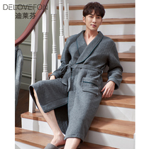 Mens nightgown Cotton Spring and Autumn long air cotton sandwich plus fat large size long sleeve Japanese bathrobe mens winter pajamas