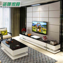 Modern simple black and white paint tempered glass coffee table TV cabinet combination set small Fashion Square floor cabinet