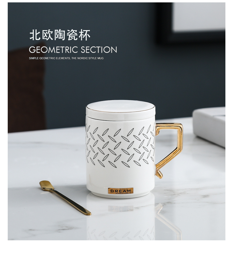 Creative ceramic mugs couples handle glass cup coffee cup to cup contracted female office cup with cover