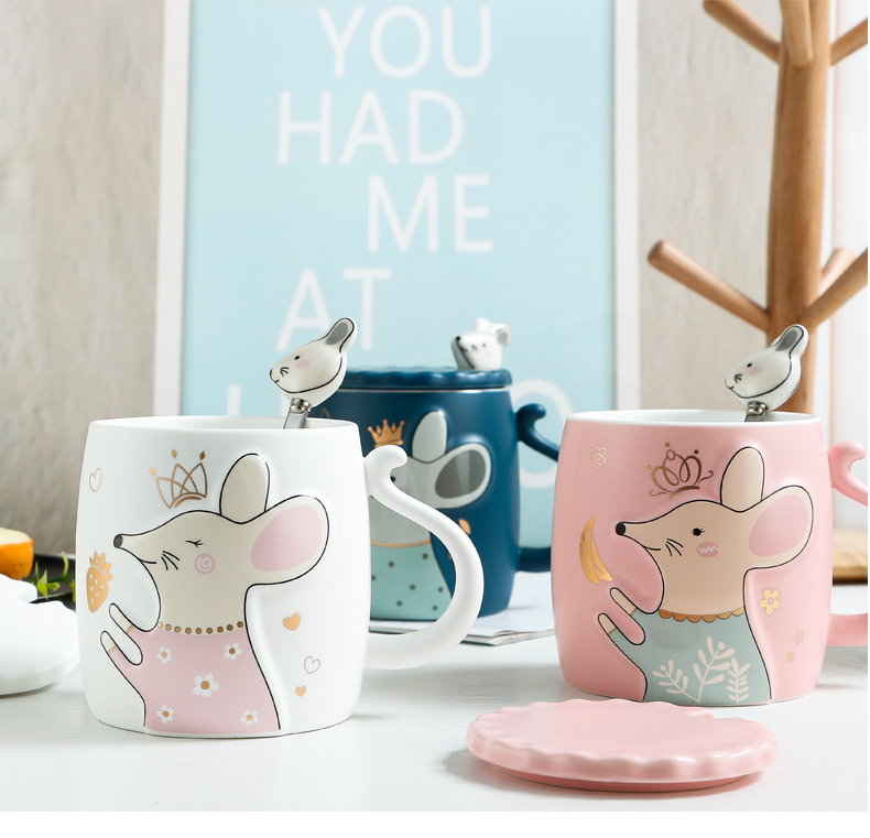 Young girl heart mouse cup Japanese household contracted super express picking cup creative ceramic keller with spoon