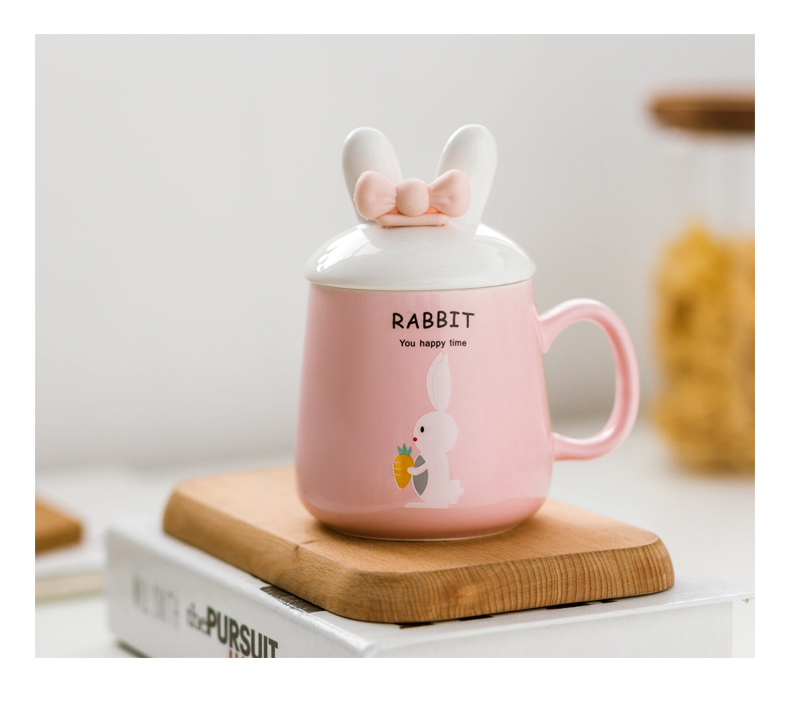 Rabbit glass ceramic cup han edition with cover spoon keller, lovely schoolgirl ultimately responds a cup of coffee cup creative trend