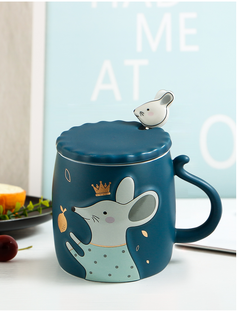 Young girl heart mouse cup Japanese household contracted super express picking cup creative ceramic keller with spoon