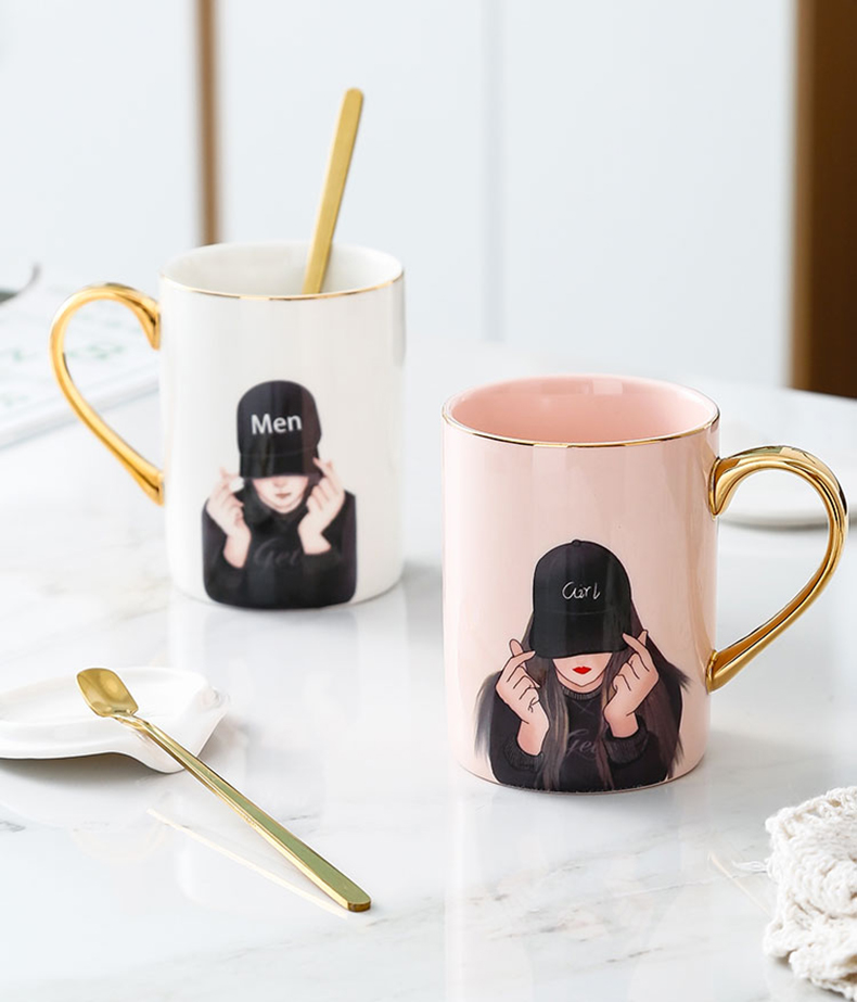 Creative picking cups move ceramic keller with spoon, coffee cup of water glass box office