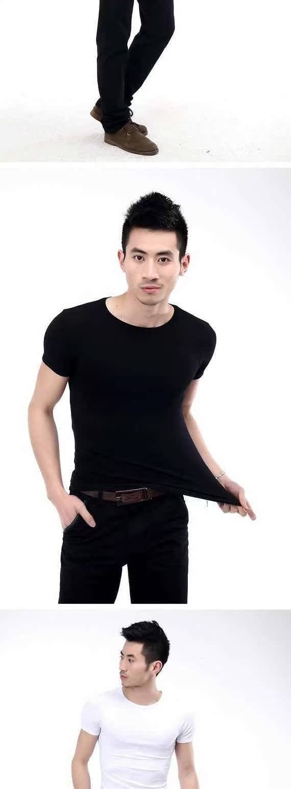 Áo thun nam cổ tròn màu trắng tinh khiết T máu nam ngắn tay áo thun cotton màu rắn áo thun cổ chữ V áo thun thủy triều áo thun nam tay ngắn đen