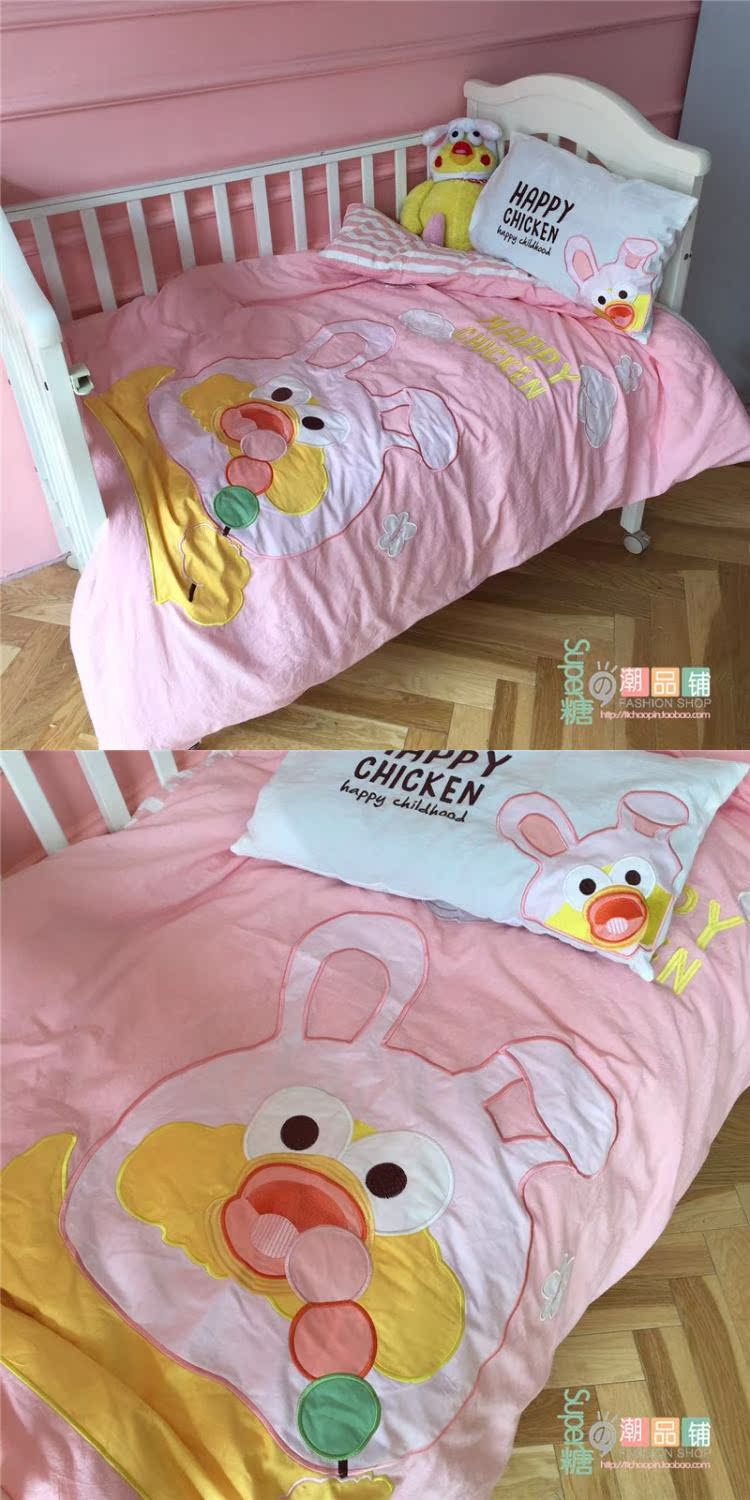 Bộ phim hoạt hình cotton cho trẻ em bộ ba mảnh Bộ đồ giặt cho trẻ em bằng vải cotton thêu cho bé - Bộ đồ giường trẻ em 	bộ chăn ga gối cho bé trai	