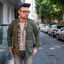 Limited production American handmade Dr Collectors antique remake camouflage collage robe jacket