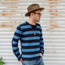 French flower prisoner Fleurs De Bagne natural blue dyed striped towel cloth vintage long sleeve T-shirt