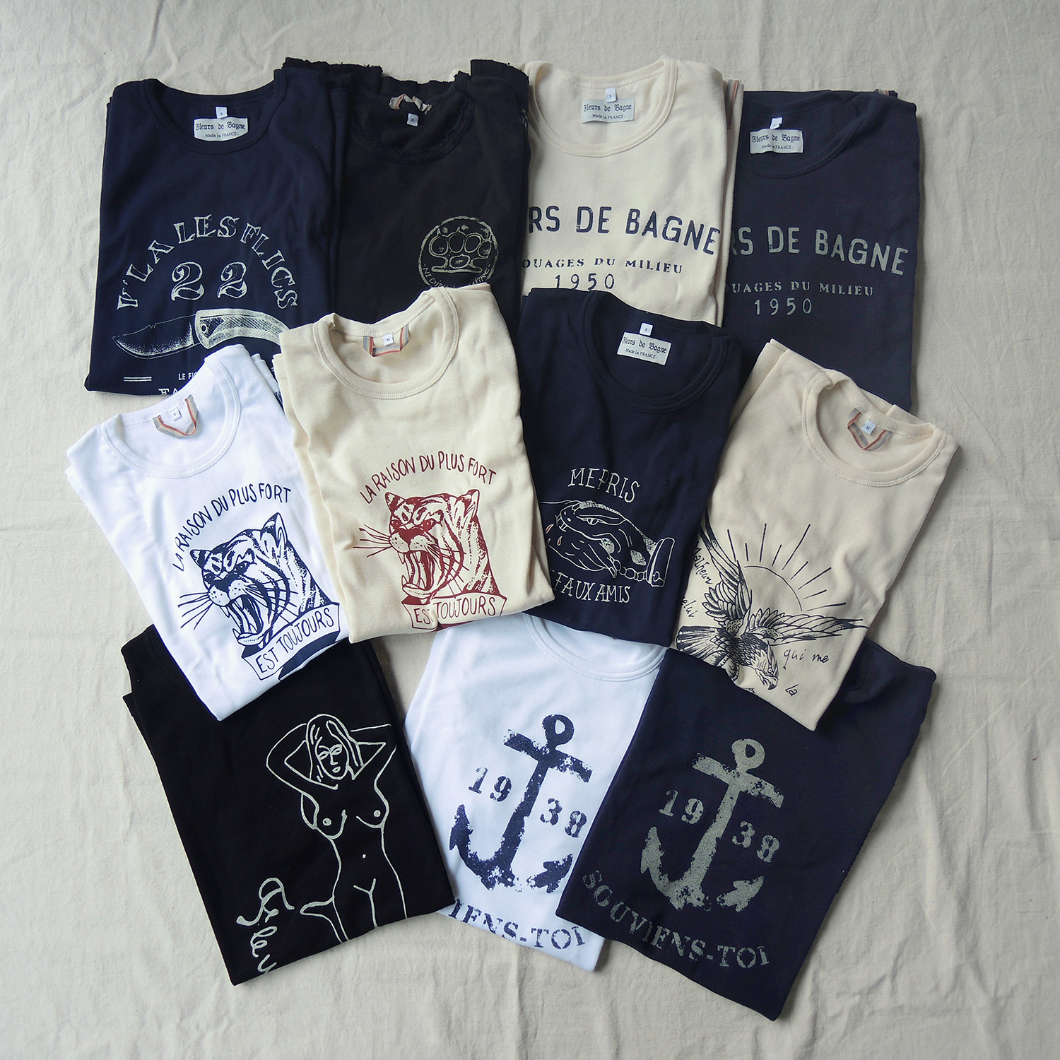 French Fleurs De Bagne Flower Prisoner Organic Cotton Vintage T-Shirt Large Collection