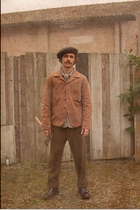 (Scarti Lab)Italian stone washed camel canvas Western-style tooling jacket suit