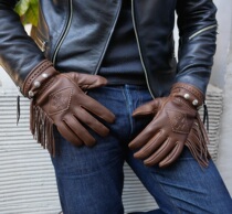  Forced grid invincible Mt hill Japanese hand-made deerskin tassel silver buckle gloves