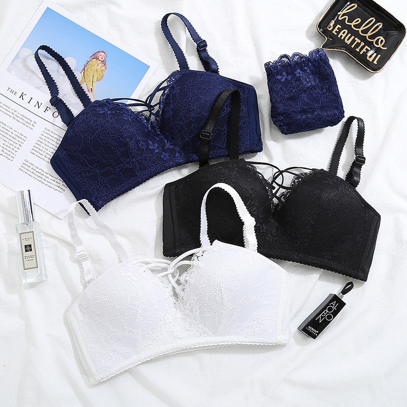 Steel-free ring thin lace lingerie suit gathers small chest girl bra gathered to collect breast-proof breast-proof bra