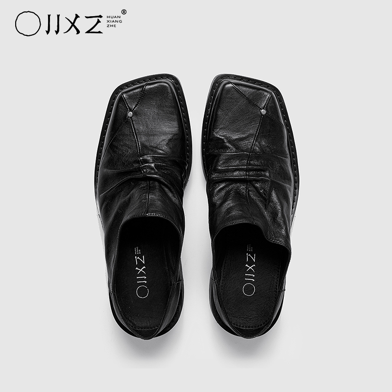 Illusionist Original Design Thick-Soled Square-Toe Slippers, Leather Birkenstock Shoes, Derby Closed-Toe Half-Slip-On Mules