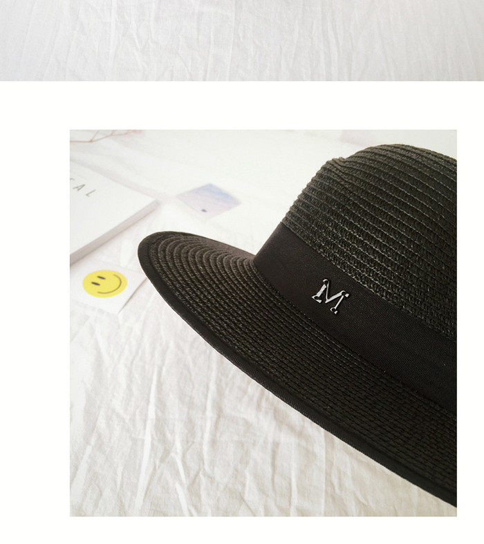 Fashionable M-label sun hats, straw hats, sun-protective hats, women's summer outings, sun hats, black British flat-topped top hats, a trend detail image 15