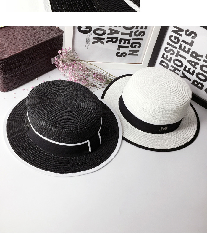Fashionable M-label sun hats, straw hats, sun-protective hats, women's summer outings, sun hats, black British flat-topped top hats, a trend detail image 4