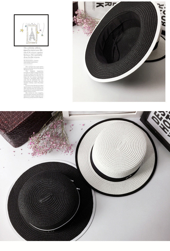 Fashionable M-label sun hats, straw hats, sun-protective hats, women's summer outings, sun hats, black British flat-topped top hats, a trend detail image 5