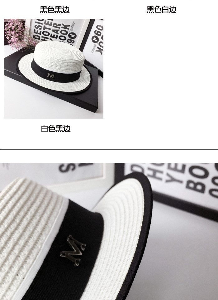 Fashionable M-label sun hats, straw hats, sun-protective hats, women's summer outings, sun hats, black British flat-topped top hats, a trend detail image 8
