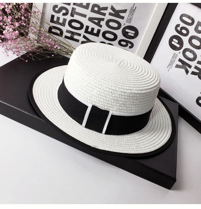 Fashionable M-label sun hats, straw hats, sun-protective hats, women's summer outings, sun hats, black British flat-topped top hats, a trend detail image 6