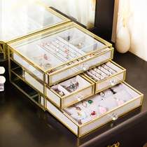 Glass jewelry box Earrings ring storage box Net red jewelry hand jewelry shelf Phnom Penh desktop finishing rack