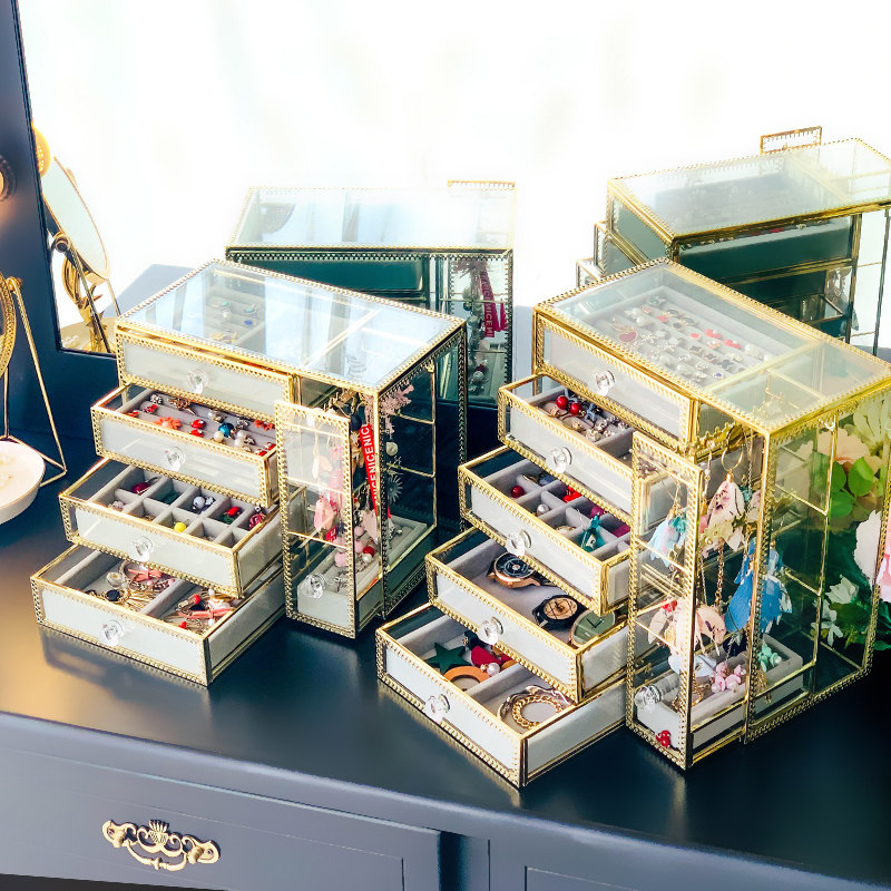 ins glass gold jewellery containing box drawer-type princess ear pin shelving necklace show rack ring ornament box