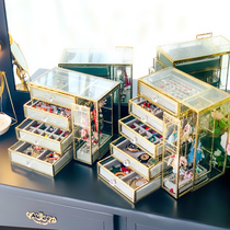 ins Glass gold jewelry storage box Drawer princess earrings shelf Necklace display rack Ring jewelry box