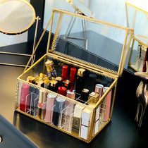 Lipstick storage Golden ancient peach heart 40 lattice edging transparent glass dustproof with cover increased lip glaze Lipstick one-piece box