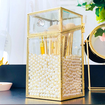 Vintage copper glass clamshell brush tube beauty brush tube Dust-proof bronze edging makeup brush barrel Brush storage box