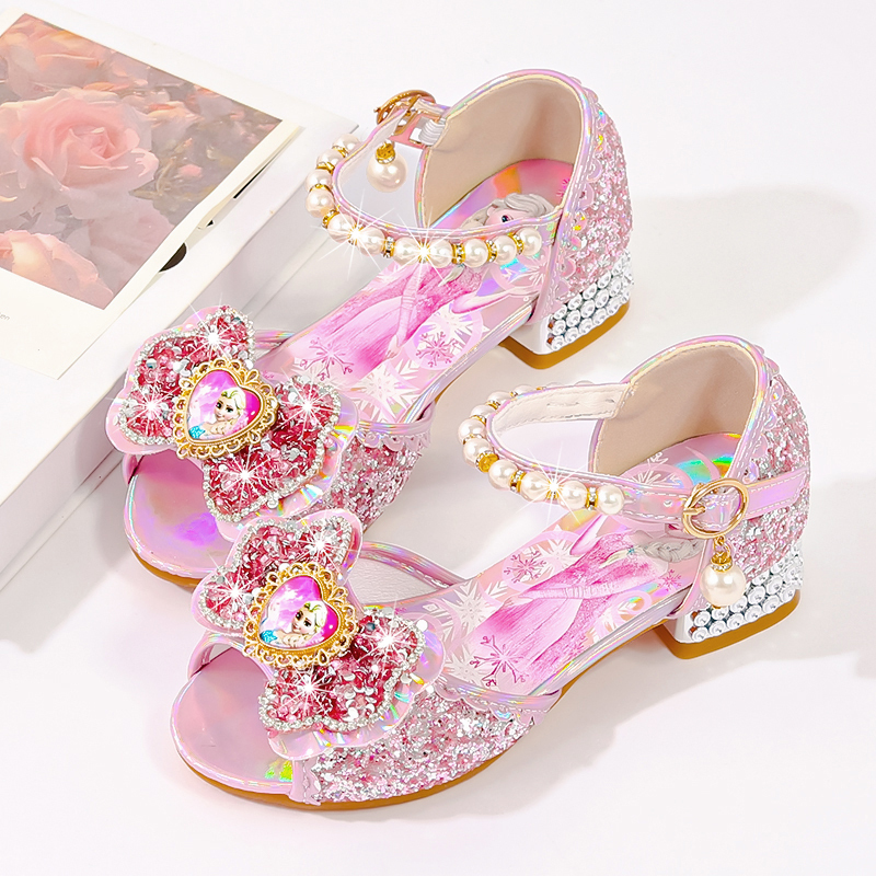 Girls' High-Heeled Sandals Summer Children's Sandals Little Princess 2026 Elsa Baby Frozen Crystal Performance Shoes