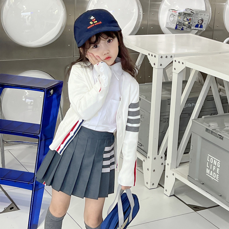 Children's Pleated Skirt Tb Preppy Style Half Skirt Fashionable Girls Versatile Solid Color Short Skirt for Older Children New Parent-Child Style