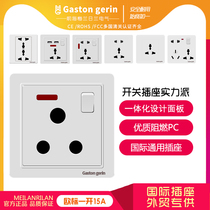 Meerranzhan Europeau style 3-foot three-hole 15A round foot socket panel with switch indicator light dark fit type 86