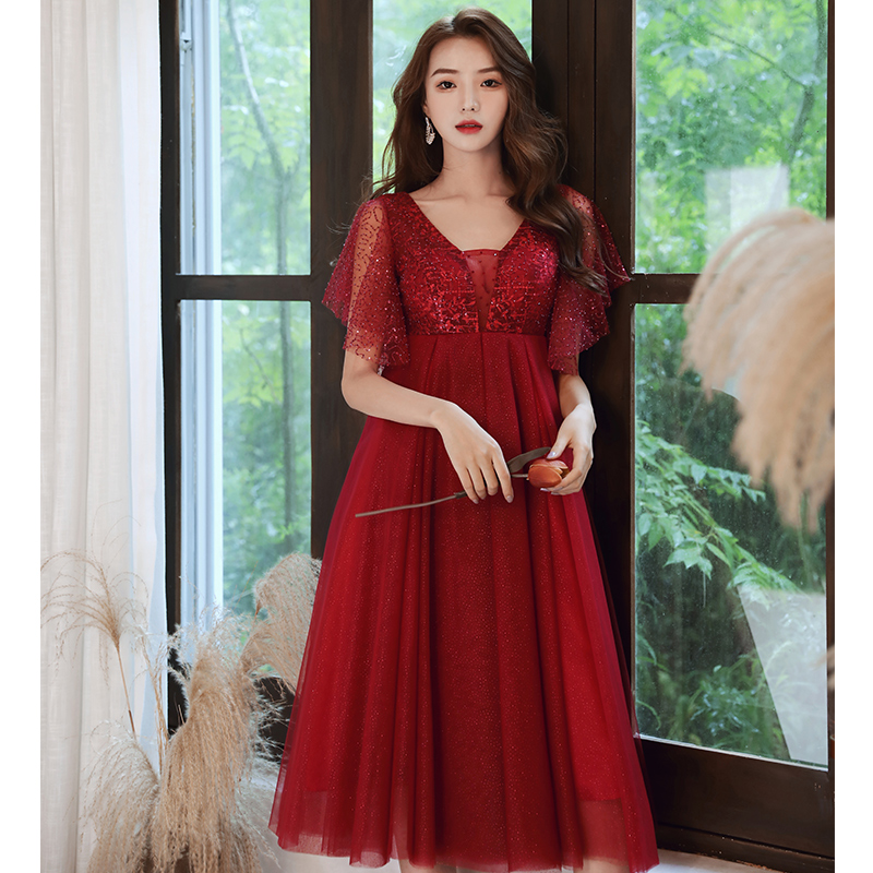 Pregnant women toasting clothes bride day casual dress skirt 2022 new wedding large size wine red back door engagement summer