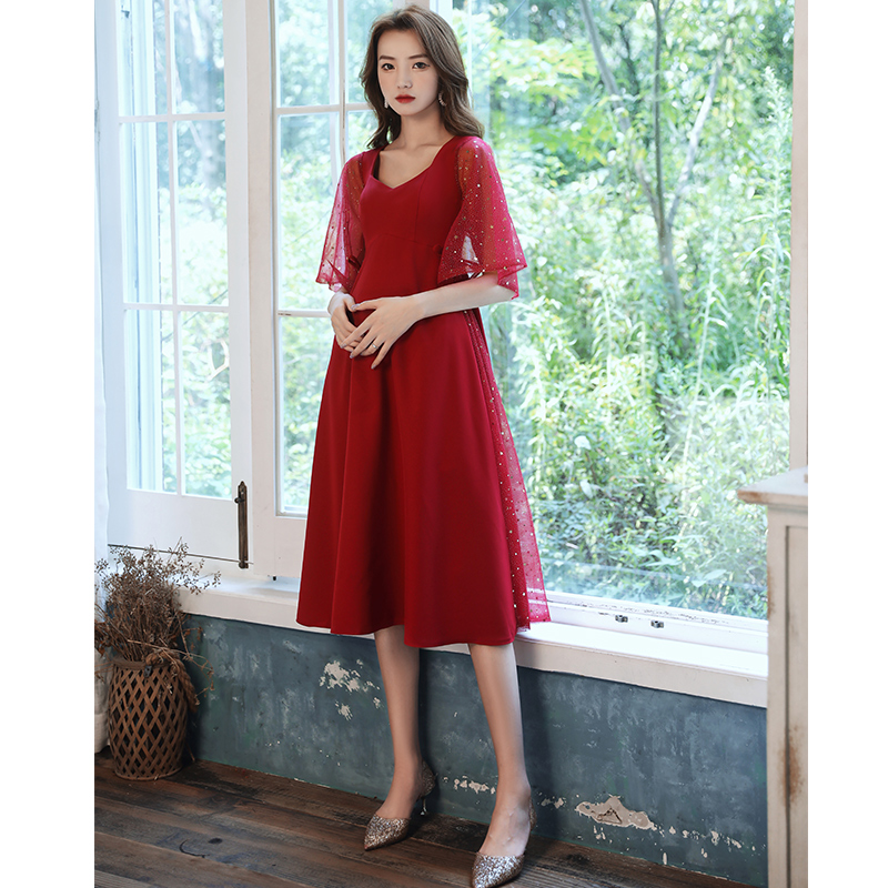 Large size toaster bride home wedding dress usual wine red engagement dress wears summer small