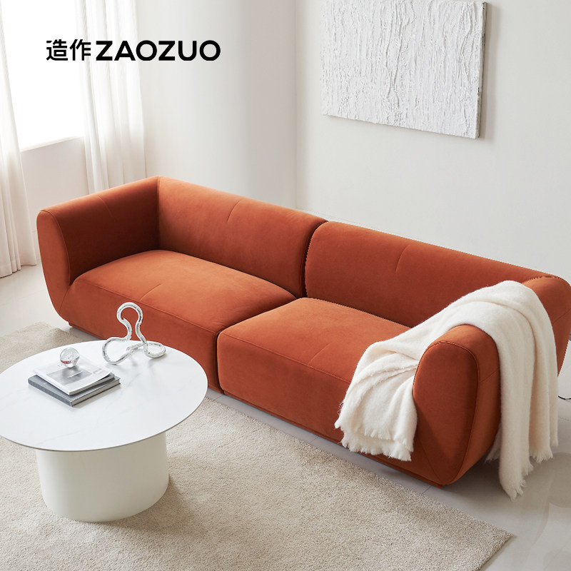 Zaozou クランベリーソファ、リビングルーム用、コットン調、防汚加工、猫の爪とぎ防止加工、モダンデザイナーズ クリーミーイタリアンスタイル