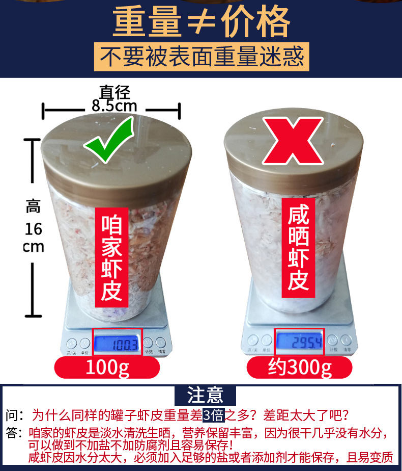 鲜煌 特级淡干无盐即食虾皮 100g*2瓶 宝宝补钙辅食 图4