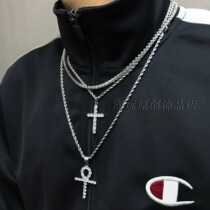  European and American trendy brand hip-hop hiphop rap king Jiaer with the same full diamond cross layer opal titanium steel necklace