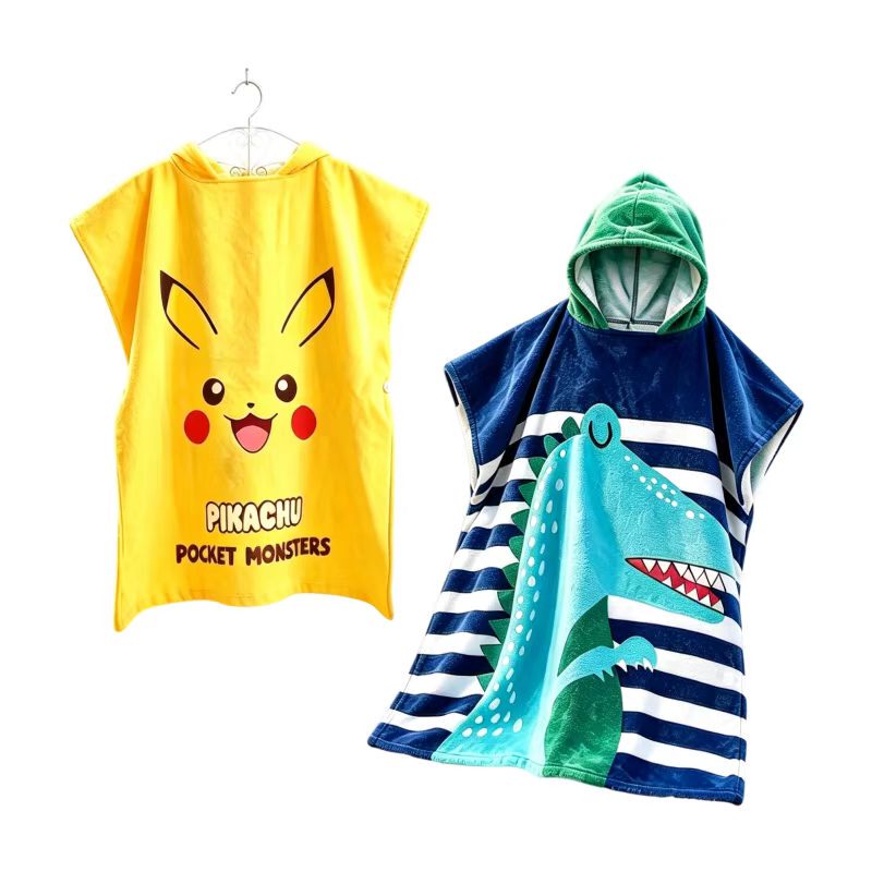 Free Shipping Elf Baby Little Dinosaur Children's Hooded Cape Poncho Bath Towel for Older Boys and Girls, Pure Cotton with Minor Flaws