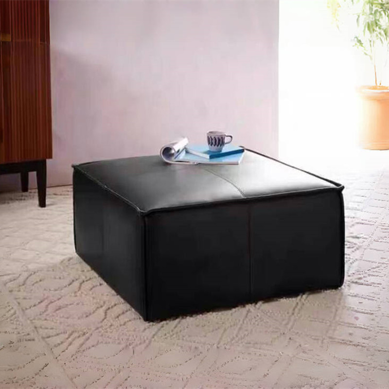 Nordic Light Luxury Genuine Leather Square Large Stool, Simple Cloakroom Shoe-Changing Stool, Black Living Room Footstool Sofa Stool Leather Ottoman Nordic Light Luxury Genuine Leather Square Large Stool, Simple Cloakroom Shoe-Changing Stool, Black Living Room Footstool Sofa Stool Leather Ottoman